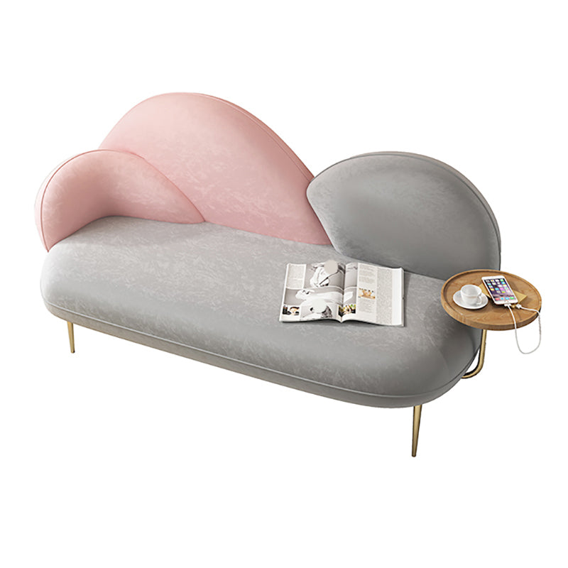 Contemporary Curved Sofa Moon Shape Sloped Arm Sofa with Storage Tray for Living Room