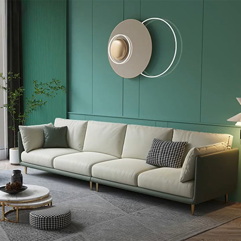 Square Arm Contemporary Standard Faux Leather Sofa Couch with Pillows