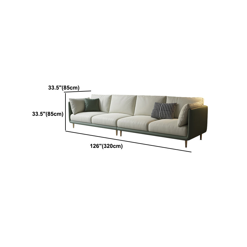 Square Arm Contemporary Standard Faux Leather Sofa Couch with Pillows