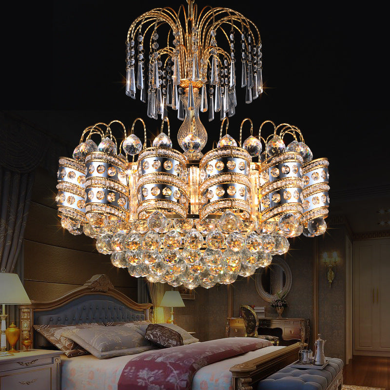 Crystal Dome Ceiling Light Modern 10 Lights Gold Chandelier Light Fixture for Bedroom