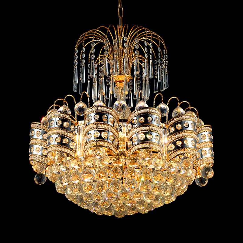 Crystal Dome Plafond Light Modern 10 lumières Gold Chandelier luminaire pour chambre à coucher