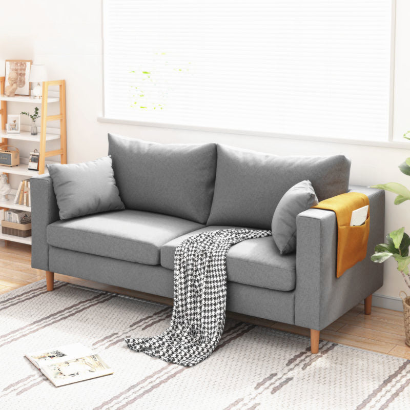 Modern Cushions Standard Square Arm Living Room Linen Stationary Sofa