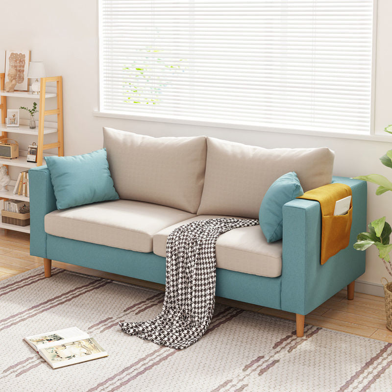Modern Cushions Standard Square Arm Living Room Linen Stationary Sofa