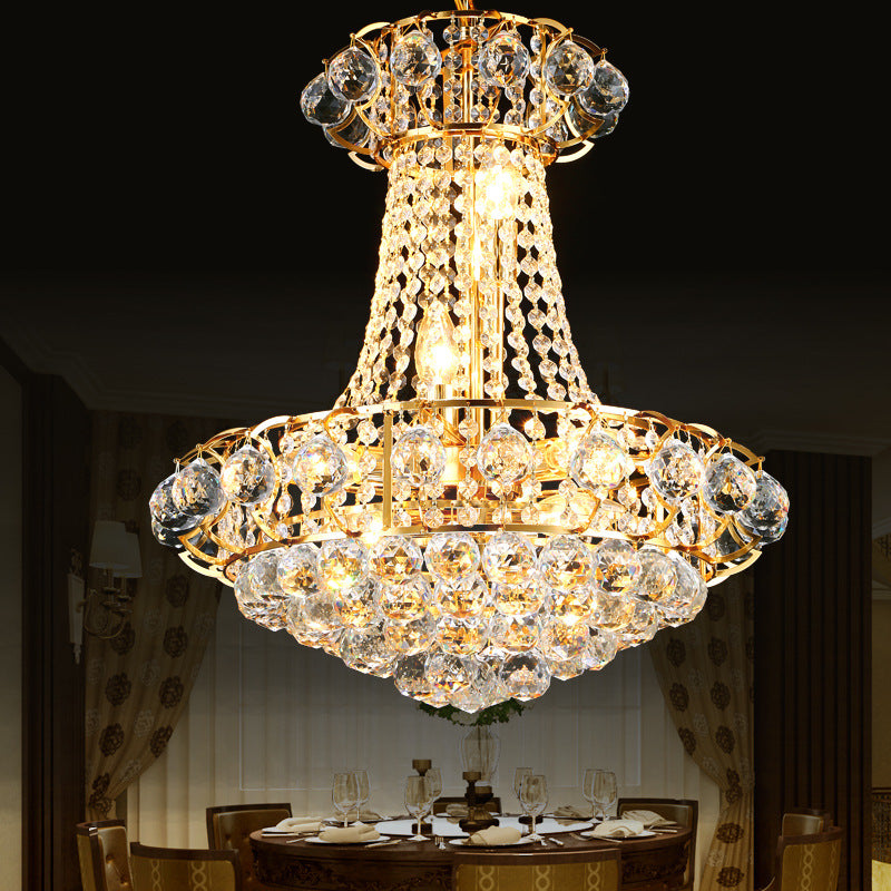Modern 10 Lights Chandelier Light with Crystal Shade Gold Dome Hanging Ceiling Light