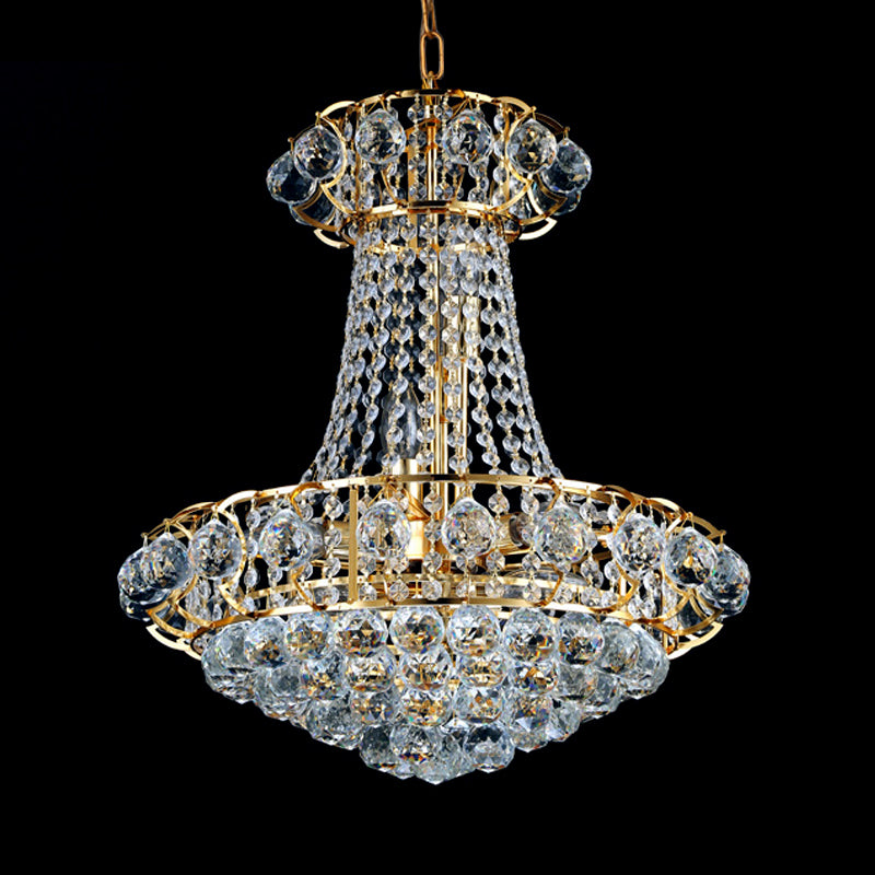 Modern 10 Lights Chandelier Light with Crystal Shade Gold Dome Hanging Ceiling Light