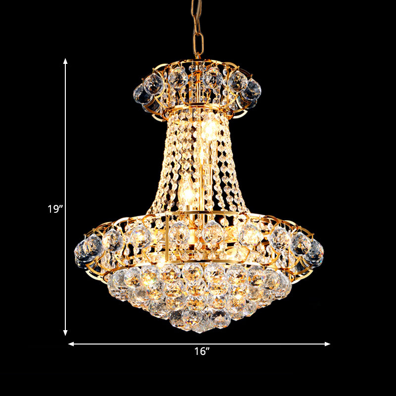 Modern 10 Lights Chandelier Light with Crystal Shade Gold Dome Hanging Ceiling Light