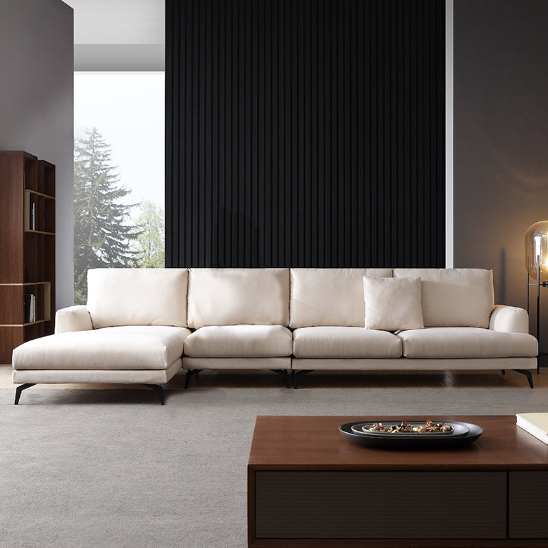 Ivory 4-seat Square Arm Sectional Scandinavian Fabric Sofa & Chaise