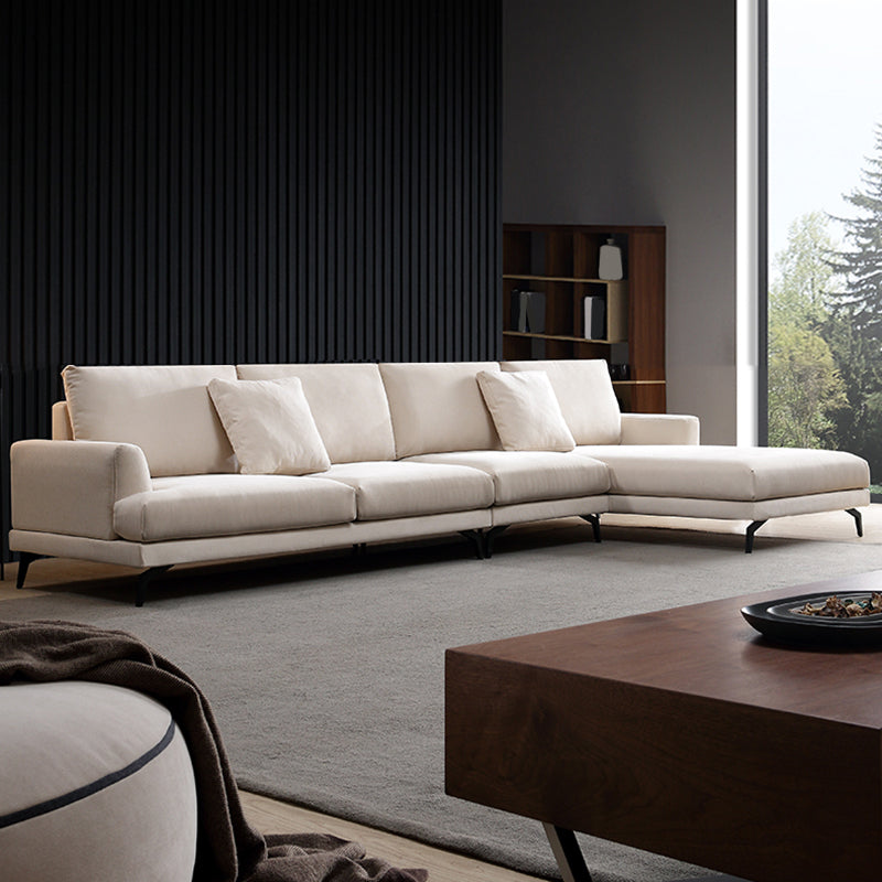 Ivory 4-seat Square Arm Sectional Scandinavian Fabric Sofa & Chaise
