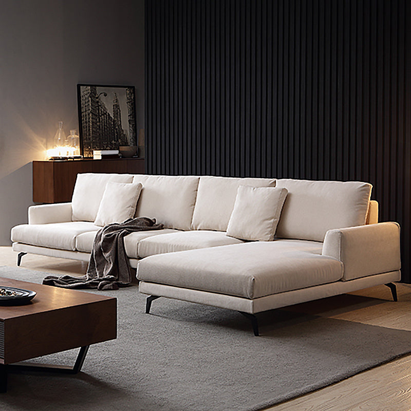 Ivory 4-seat Square Arm Sectional Scandinavian Fabric Sofa & Chaise