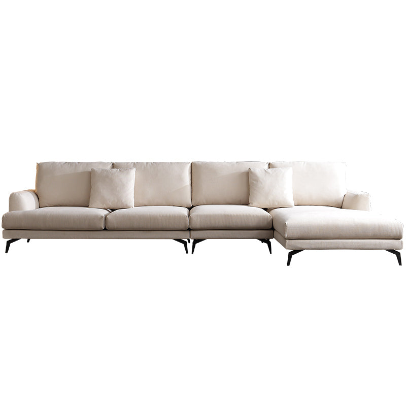 Ivory 4-seat Square Arm Sectional Scandinavian Fabric Sofa & Chaise