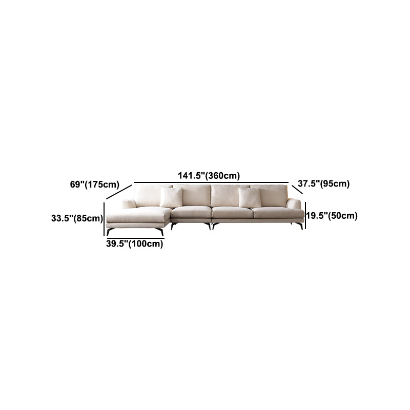 Ivory 4-seat Square Arm Sectional Scandinavian Fabric Sofa & Chaise