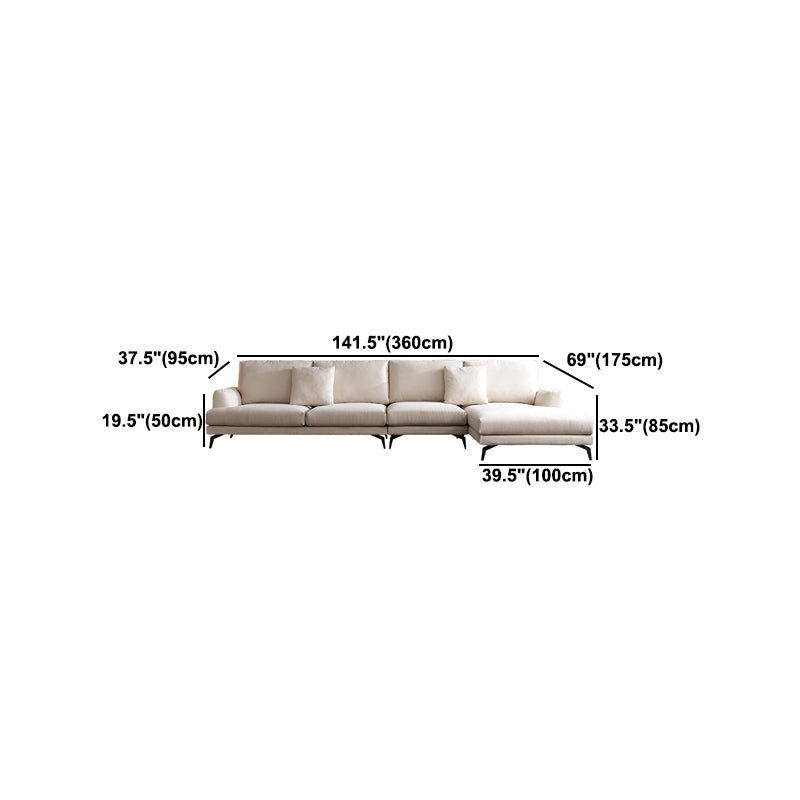 Ivory 4-seat Square Arm Sectional Scandinavian Fabric Sofa & Chaise