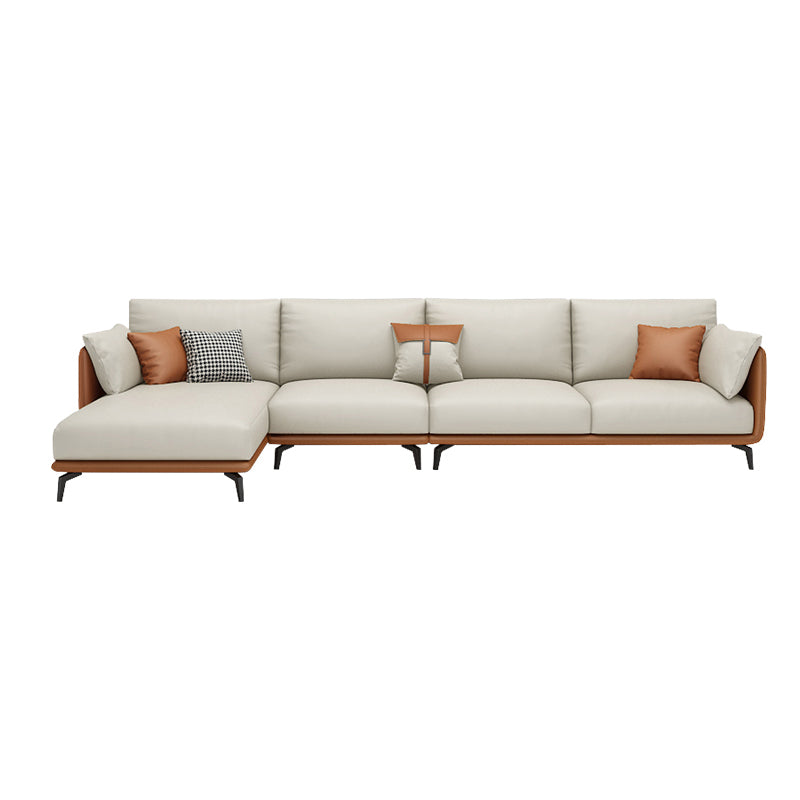 Square Arm Sectional Stain Resistant Sofa Chaise Beige Faux Leather