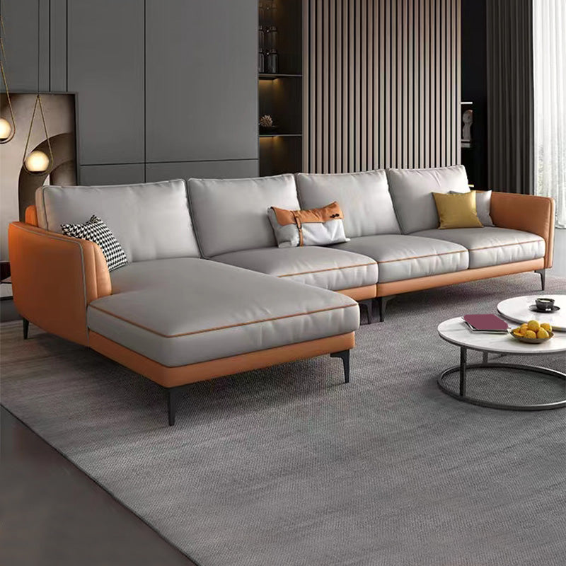 Light-grey Faux Leather Sofa/Sectional Stain-Resistant Square Arm Sofa