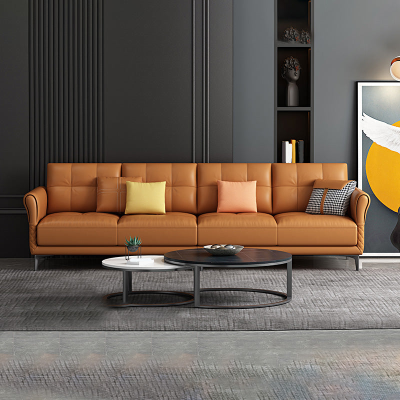 Contemporary Stain-Resistant Square Arm Stationary Cushion Back Sofa