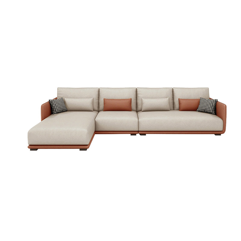 Faux Leather Pillow Back Sofa with Chaise Square Arm Sectional