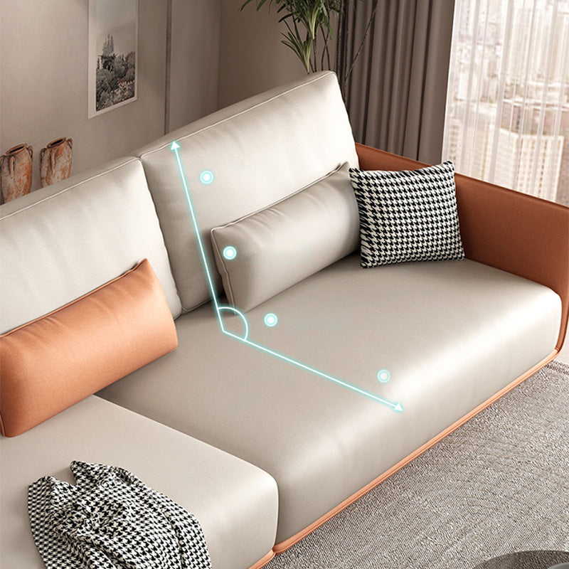 Faux Leather Pillow Back Sofa with Chaise Square Arm Sectional