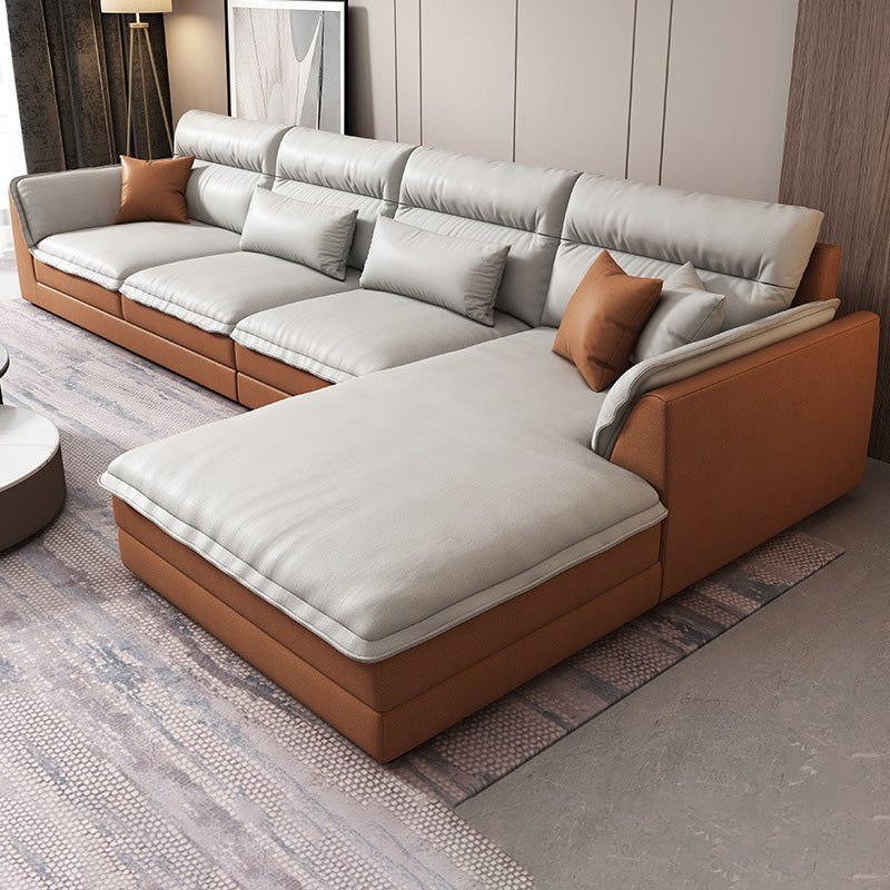Modern Pillow Back Sectionals Faux Leather Pillow Top Arm Sectionals