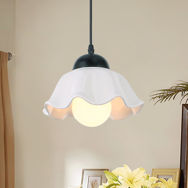 1/3 Light Ceiling Pendant Light Classic Scalloped Black Ceramic Hanging Lamp for Dining Room
