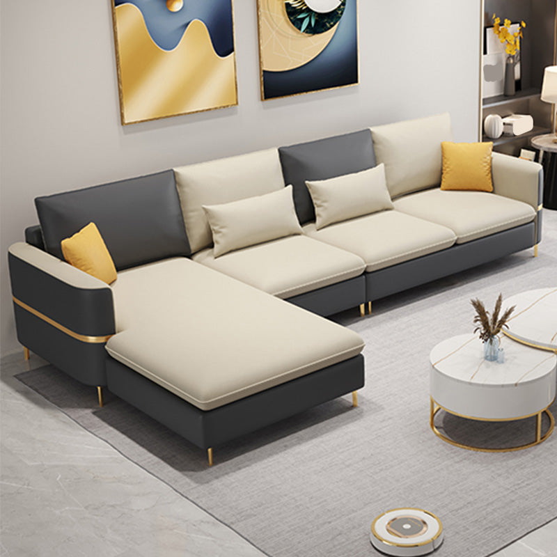 Scandinavian Cream Stationary Slipcovered Faux Leather 4 Seat Sofa