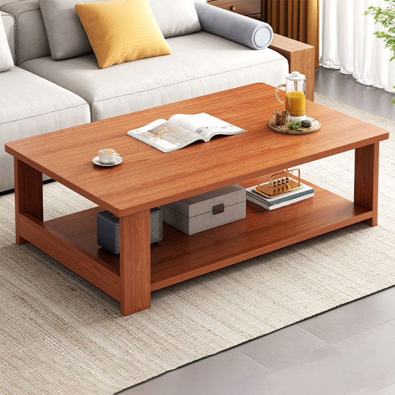 Modern Style Rectangular Wooden Table 4 Legs Base with Storage Rack Coffee Table