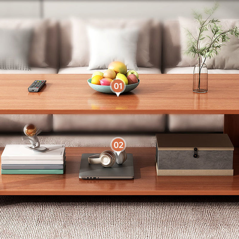 Modern Style Rectangular Wooden Table 4 Legs Base with Storage Rack Coffee Table
