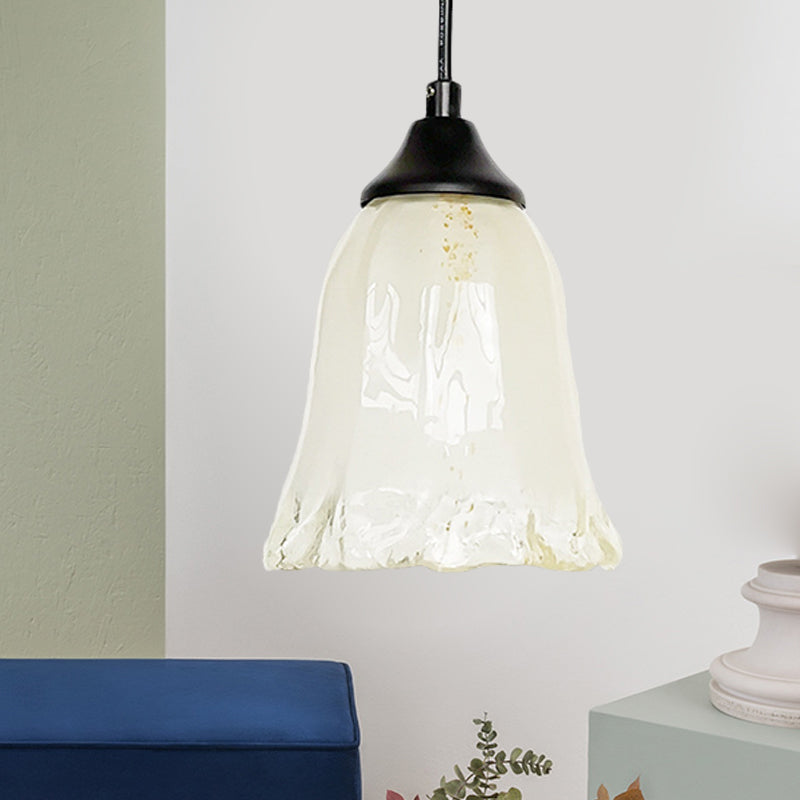 Flower Shape/Cone Living Room Hanging Light Kit Traditional Textured Glass 1 Light White Pendant Lighting