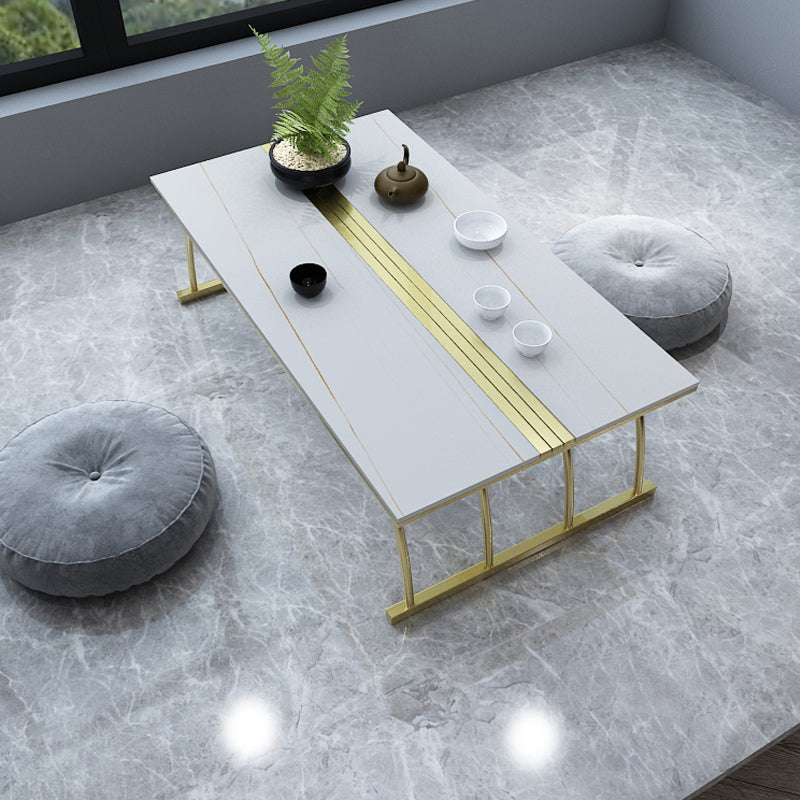 Glam 11.8" H Rectangle Slate Coffee Table Steel Sled Cocktail Table
