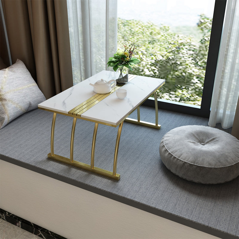 Glam 11.8" H Rectangle Slate Coffee Table Steel Sled Cocktail Table