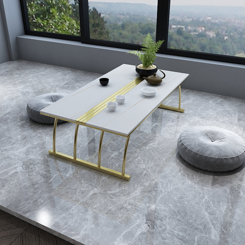 Glam 11.8" H Rectangle Slate Coffee Table Steel Sled Cocktail Table
