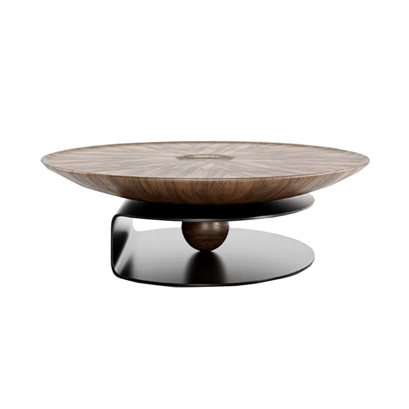 Modern Style Wood Table with Round Black Metal Abstract Base Coffee Table