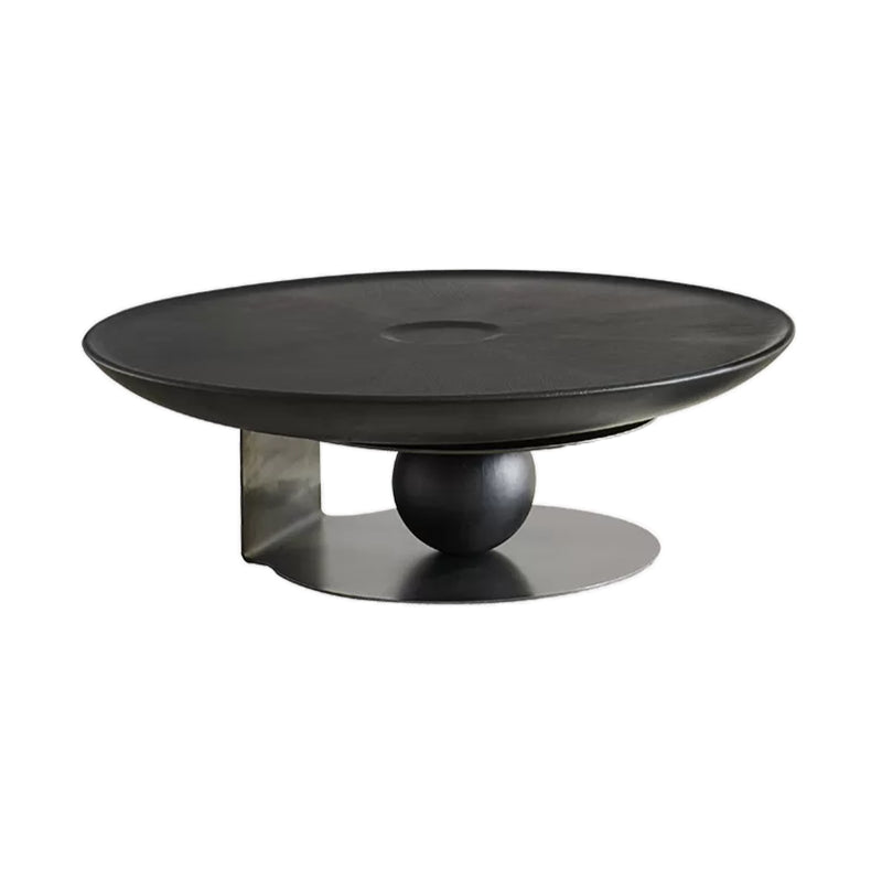 Modern Style Wood Table with Round Black Metal Abstract Base Coffee Table