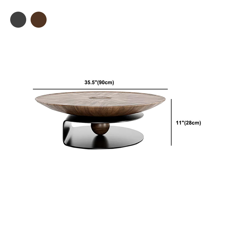 Modern Style Wood Table with Round Black Metal Abstract Base Coffee Table