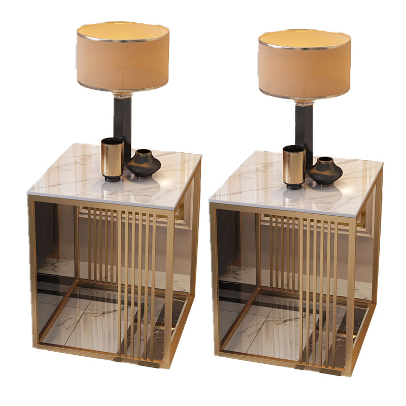 Golden Frame End Table 19.69" Tall Square Stone Sofa Side Accent Table