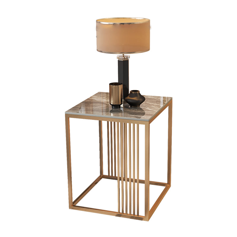 Golden Frame End Table 19.69" Tall Square Stone Sofa Side Accent Table