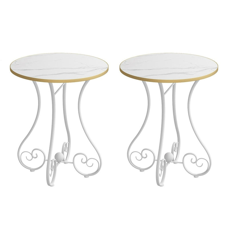 Modern Round Wooden Top Side Table Metal Abstract End Table .