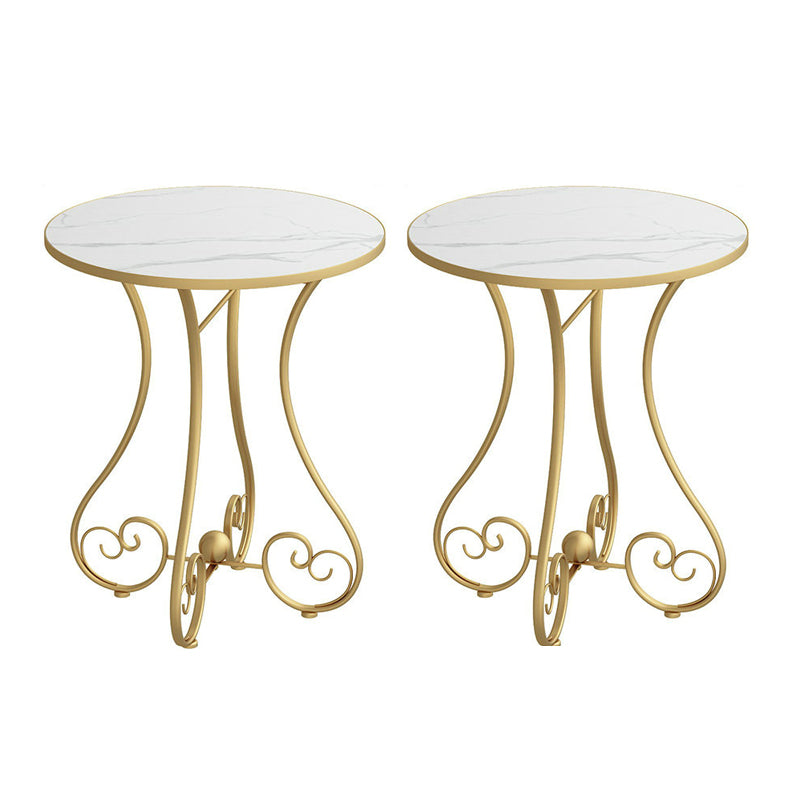 Modern Round Wooden Top Side Table Metal Abstract End Table .