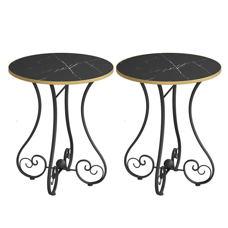 Modern Round Wooden Top Side Table Metal Abstract End Table .