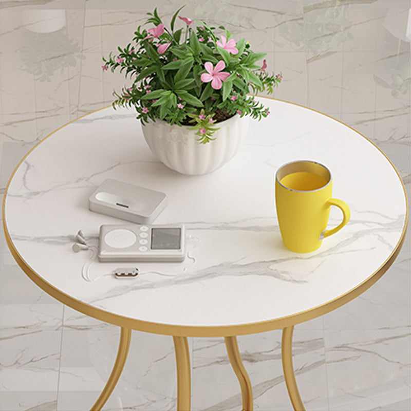 Modern Round Wooden Top Side Table Metal Abstract End Table .