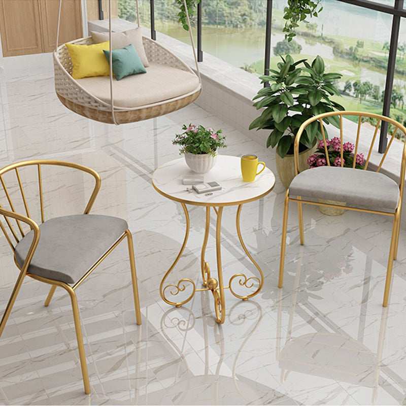 Modern Round Wooden Top Side Table Metal Abstract End Table .