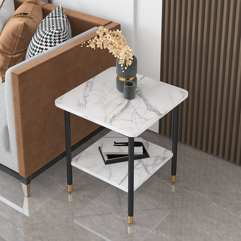 Contemporary Square Slate Top End Table Metal 4 Legs Side Table