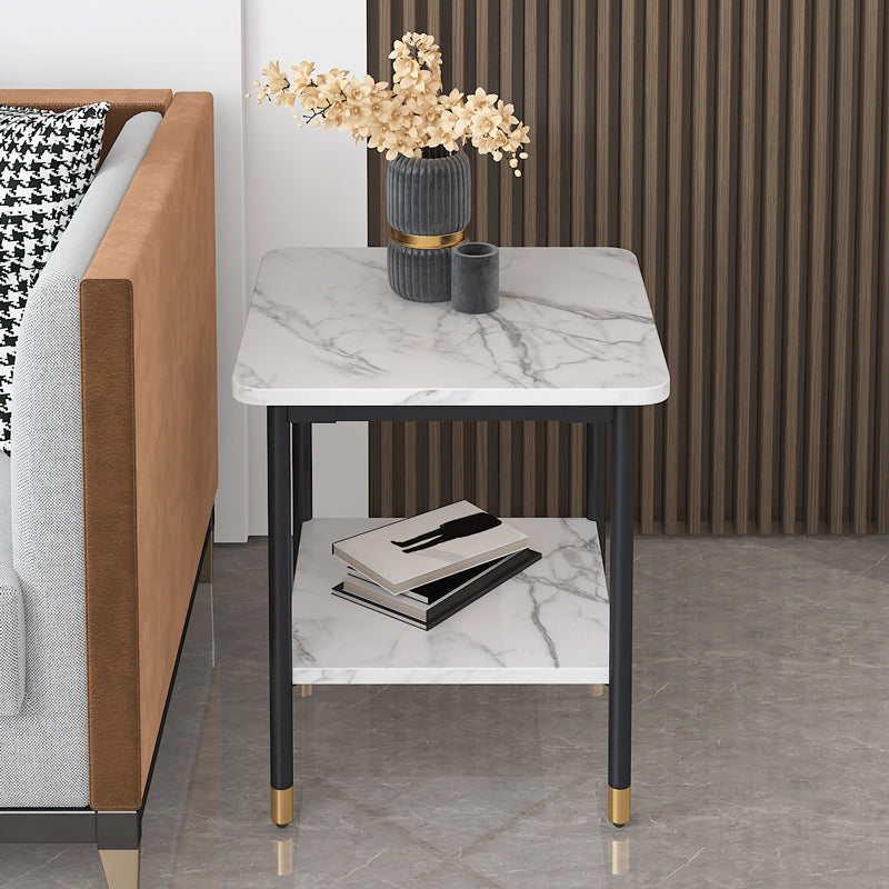 Contemporary Square Slate Top End Table Metal 4 Legs Side Table