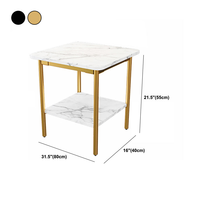 Contemporary Square Slate Top End Table Metal 4 Legs Side Table
