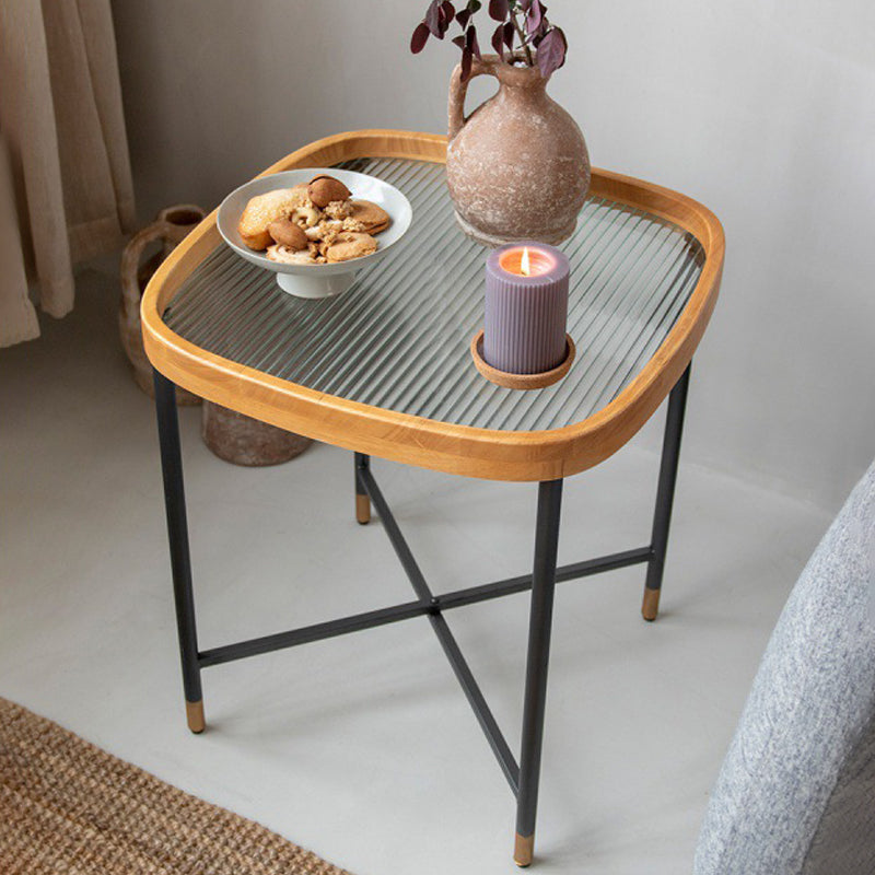 Cross Legs End Table 18.5" W x 18.5" D x 21.65" H Glass/Wood Top Side Table
