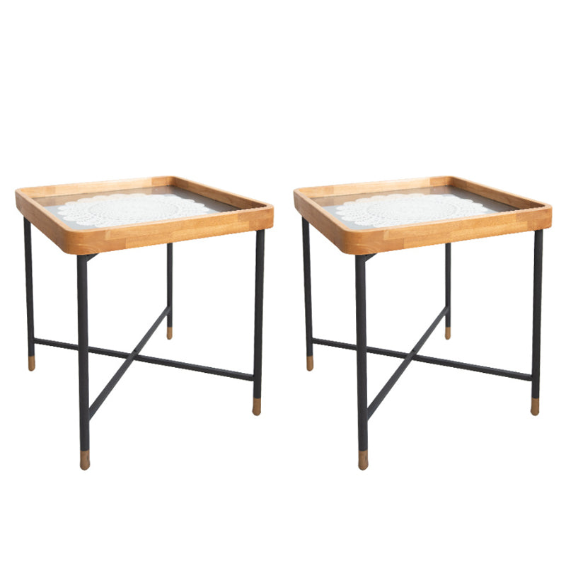 Cross Legs End Table 18.5" W x 18.5" D x 21.65" H Glass/Wood Top Side Table