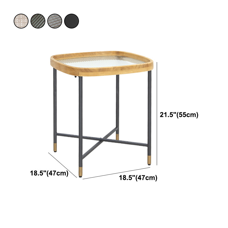 Cross Legs End Table 18.5" W x 18.5" D x 21.65" H Glass/Wood Top Side Table