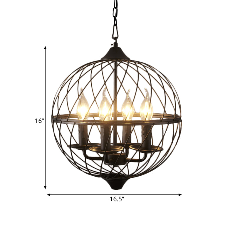 4 lichten metalen hanger kroonluchter klassieke zwarte kaarsen eetkamer hangende plafondarmatuur met bolkooi
