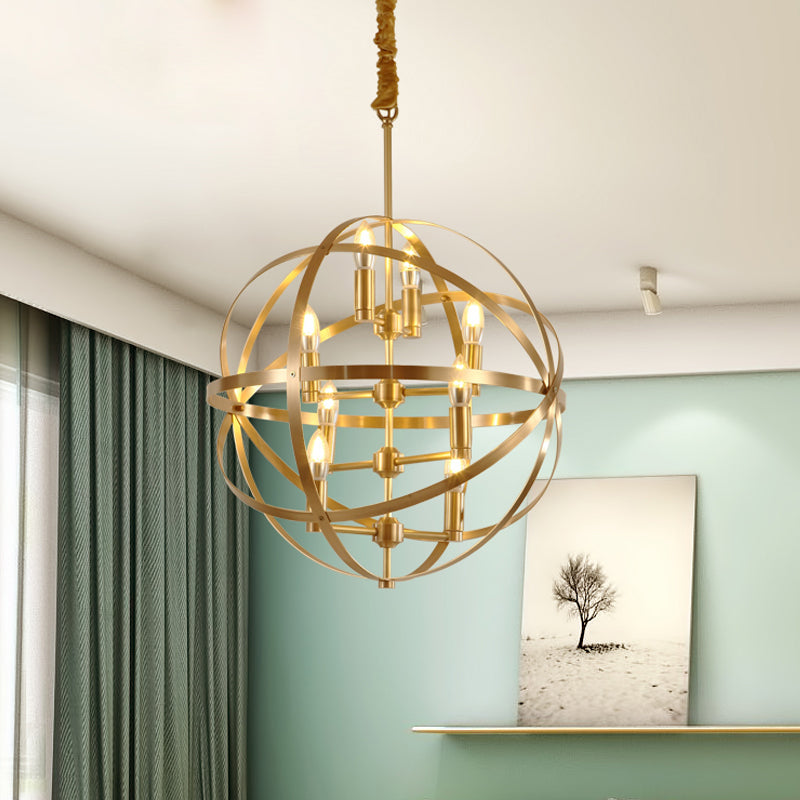 Candle Metal Kronleuchter Beleuchtung Klassischer Klassiker 4/6/8 Lichter Esszimmer Anhänger Beleuchtung in Gold mit Globe Cage