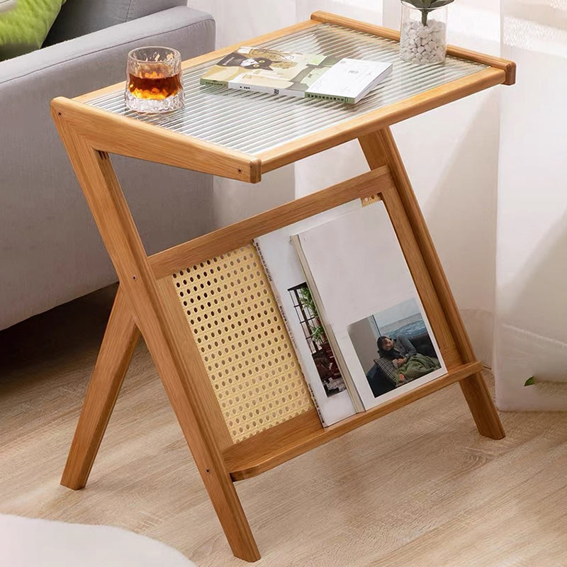 Modern Style Bamboo Cane Material Glass Desktop Gray/tan/transparent Rectangle Side Table