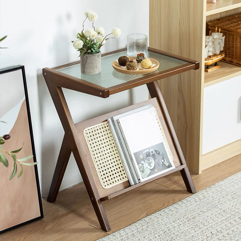 Modern Style Bamboo Cane Material Glass Desktop Gray/tan/transparent Rectangle Side Table